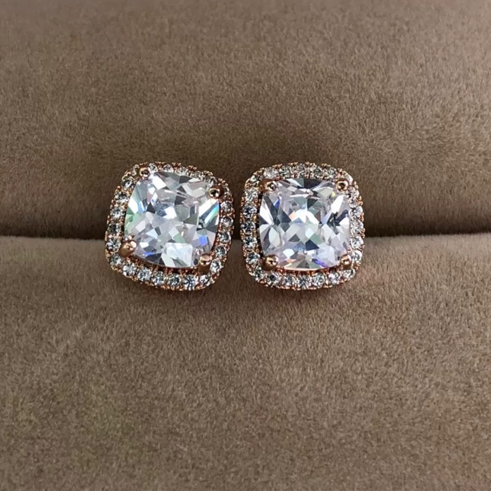 Rose Gold White Diamond Studs - Picture 3 of 4